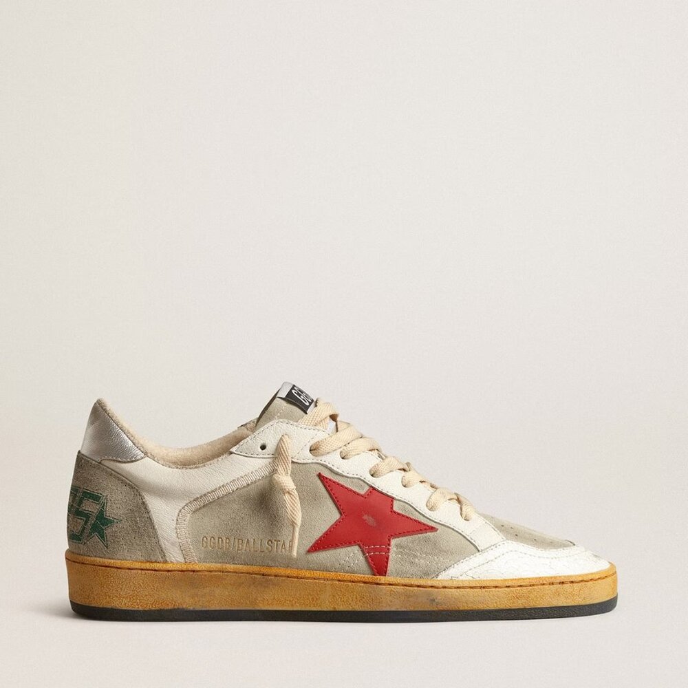 Golden Goose Men's Ball Star in grey suede with red star